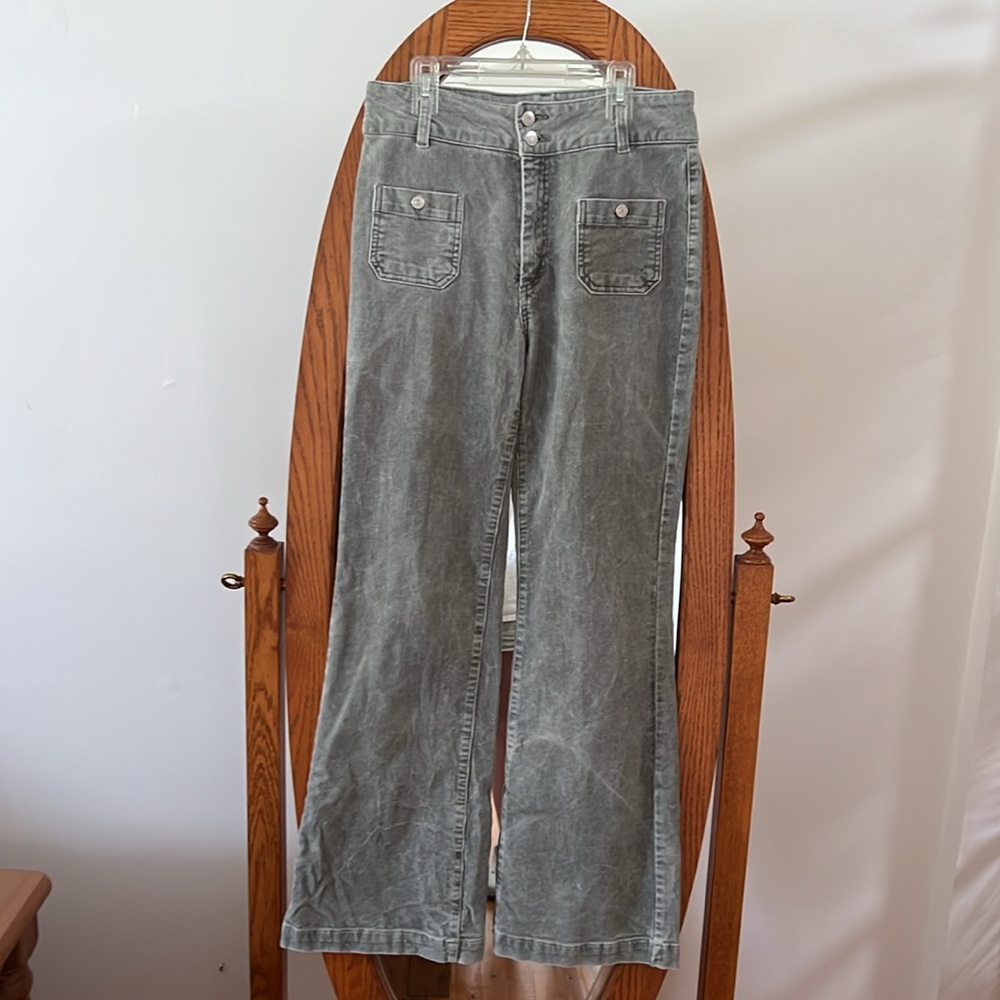 Forever 21 Corduroy Pants Large L Washed Green Stretch Material